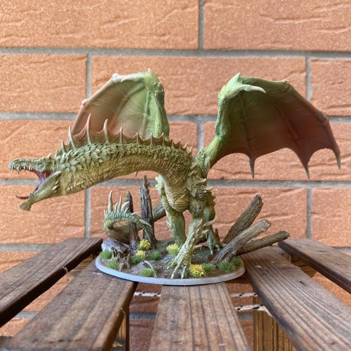 Dragón Verde Adulto - Impreso en 3D / Fantasía / Terreno / Paisaje / Ruinas / El Señor de los Anillos / Dragones y Mazmorras / Pathfinder
