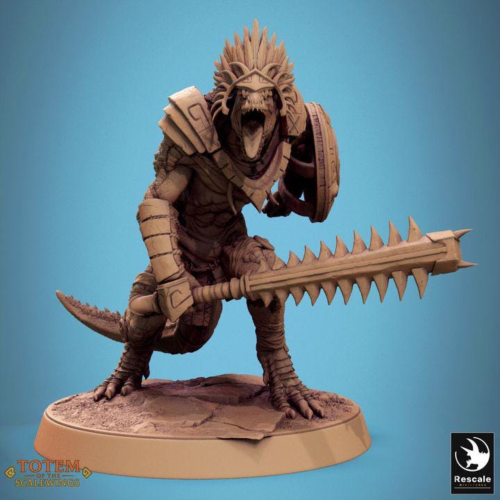 Pack Lizardman Grimscale with Shield - 3D / Fantasía / El Señor de los Anillos / Dragones y Mazmorras / Pathfinder / DND / Miniatura