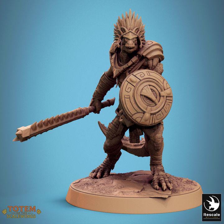 Pack Lizardman Grimscale with Shield - 3D / Fantasía / El Señor de los Anillos / Dragones y Mazmorras / Pathfinder / DND / Miniatura