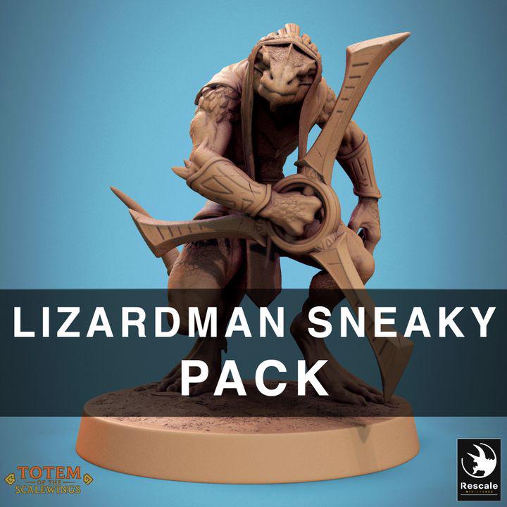 Pack Lizardman Sneaky Murkborn with Boomerang - Fantasía / El Señor de los Anillos / Dragones y Mazmorras / Pathfinder / DND / Miniatura