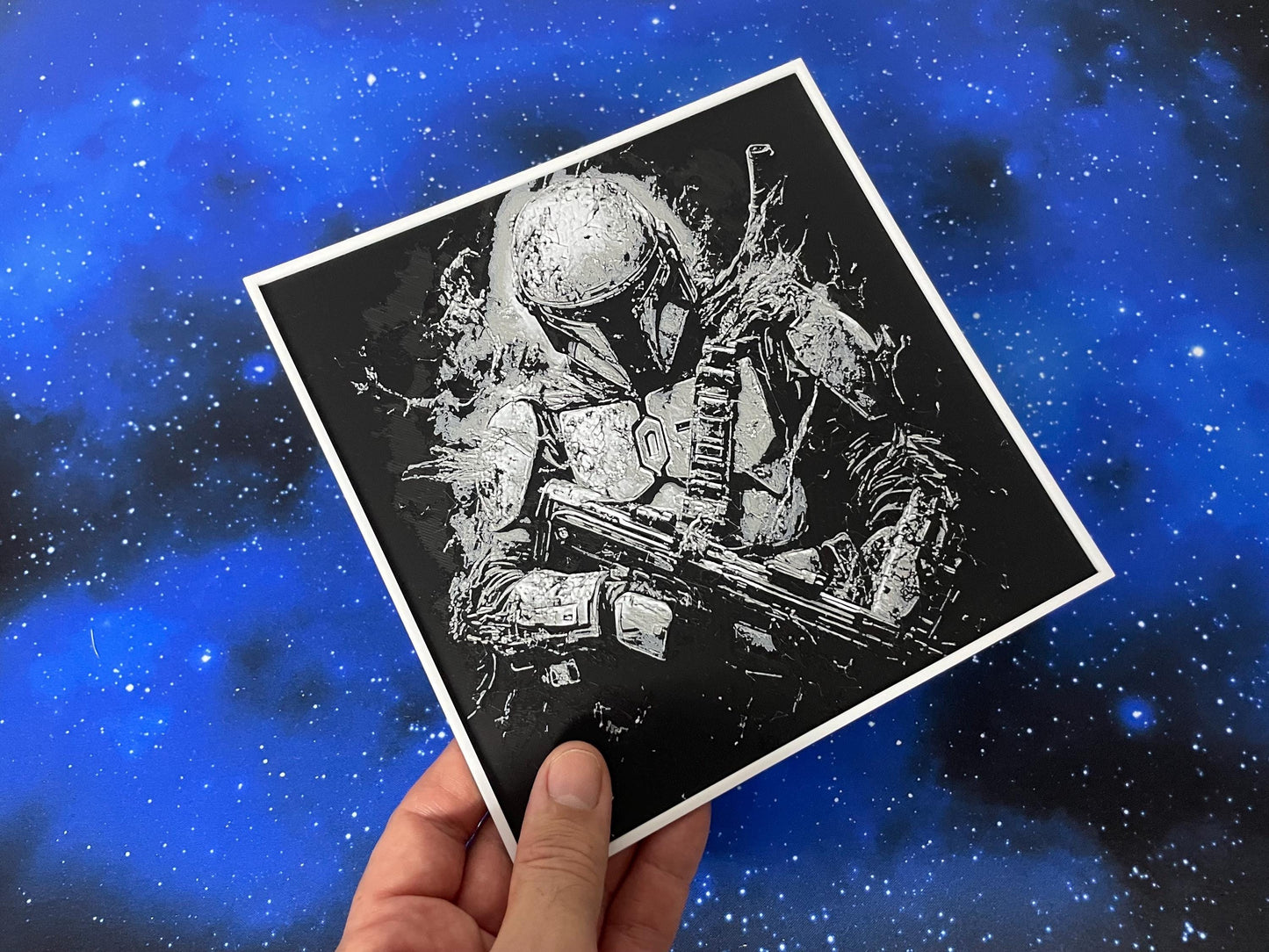 Placa decorativa “The Mandalorian - Hueforge / 3D / cine / collage / decoración