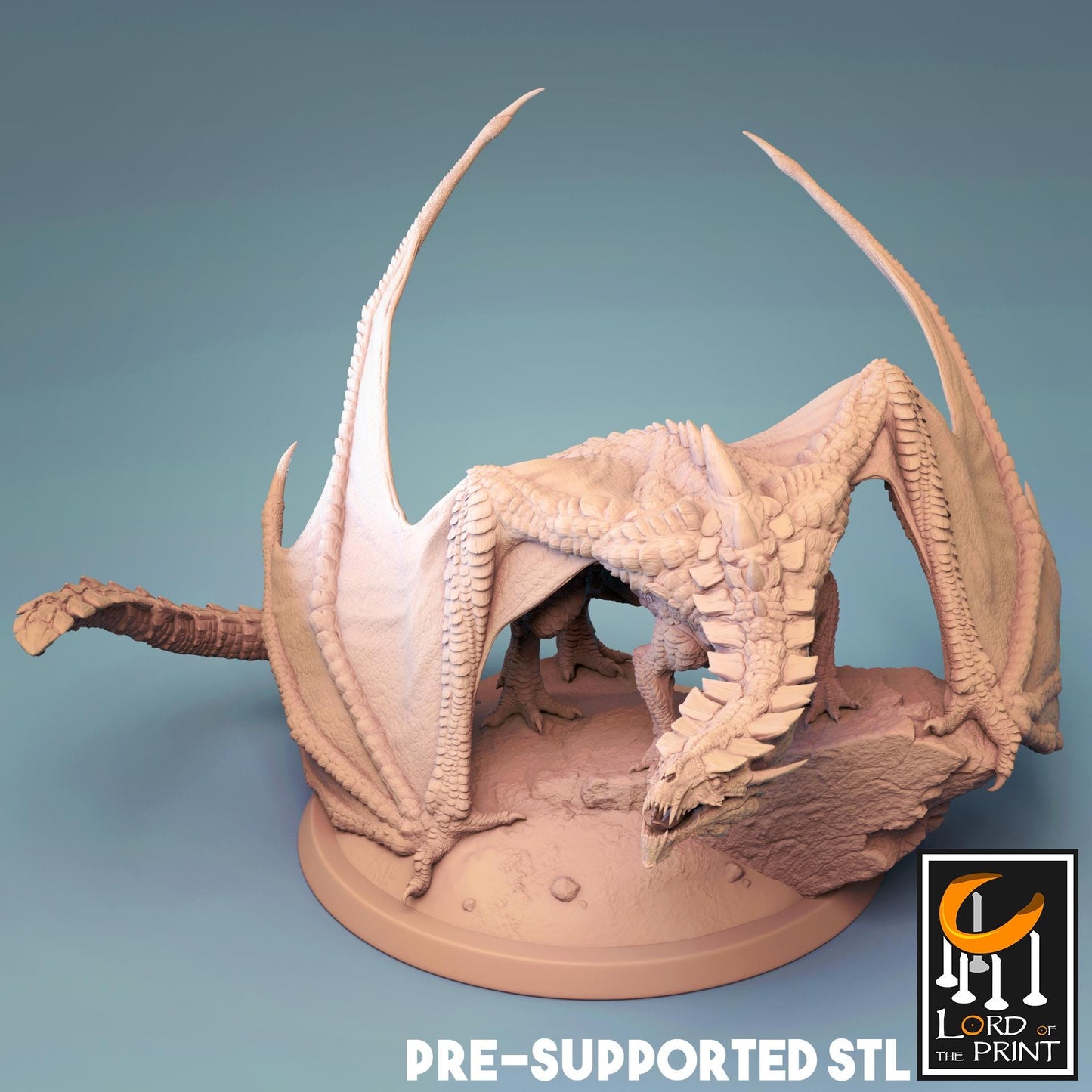 Dragón Magma Joven - Impreso en 3D / Fantasía / El Señor de los Anillos / Dragones y Mazmorras / Pathfinder / DND / Miniatura / Rol