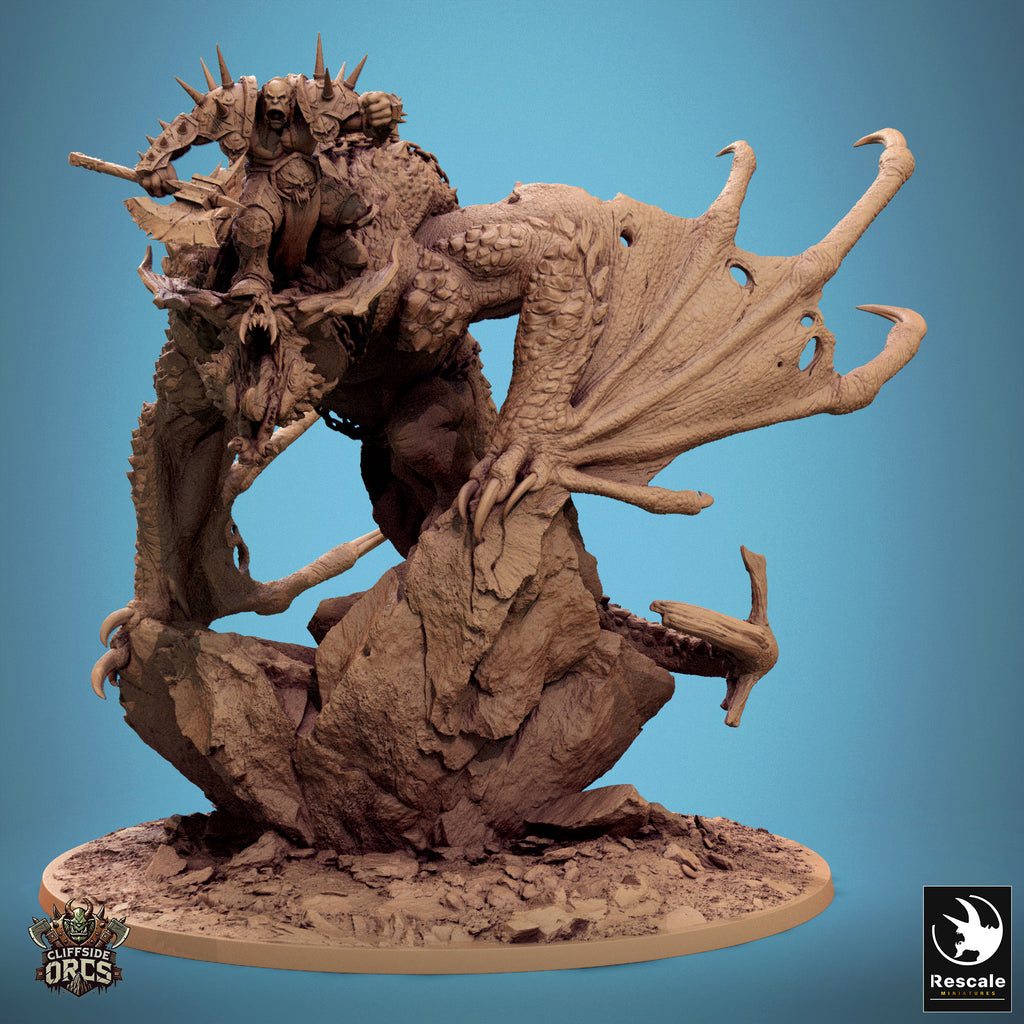Orc Chief on Wyvern - Resin miniature for D&D, 32mm