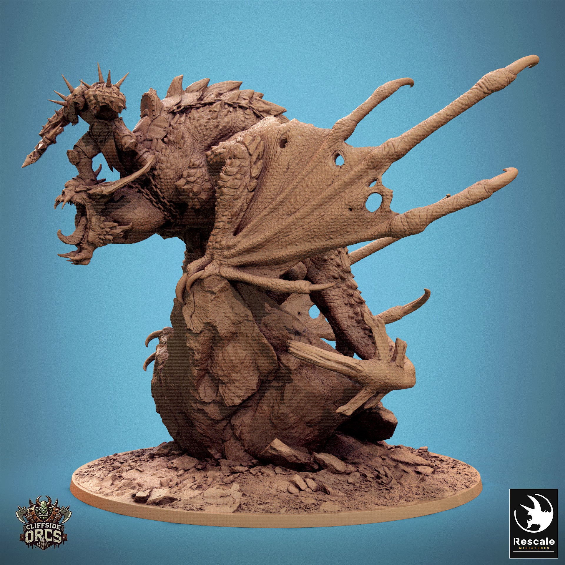 Orc Chief on Wyvern - Resin miniature for D&D, 32mm