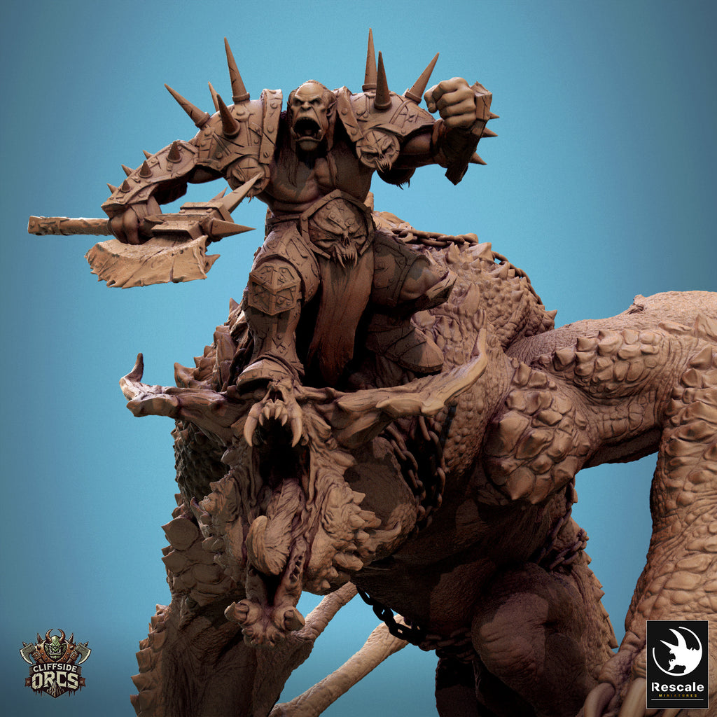Orc Chief on Wyvern - Resin miniature for D&D, 32mm