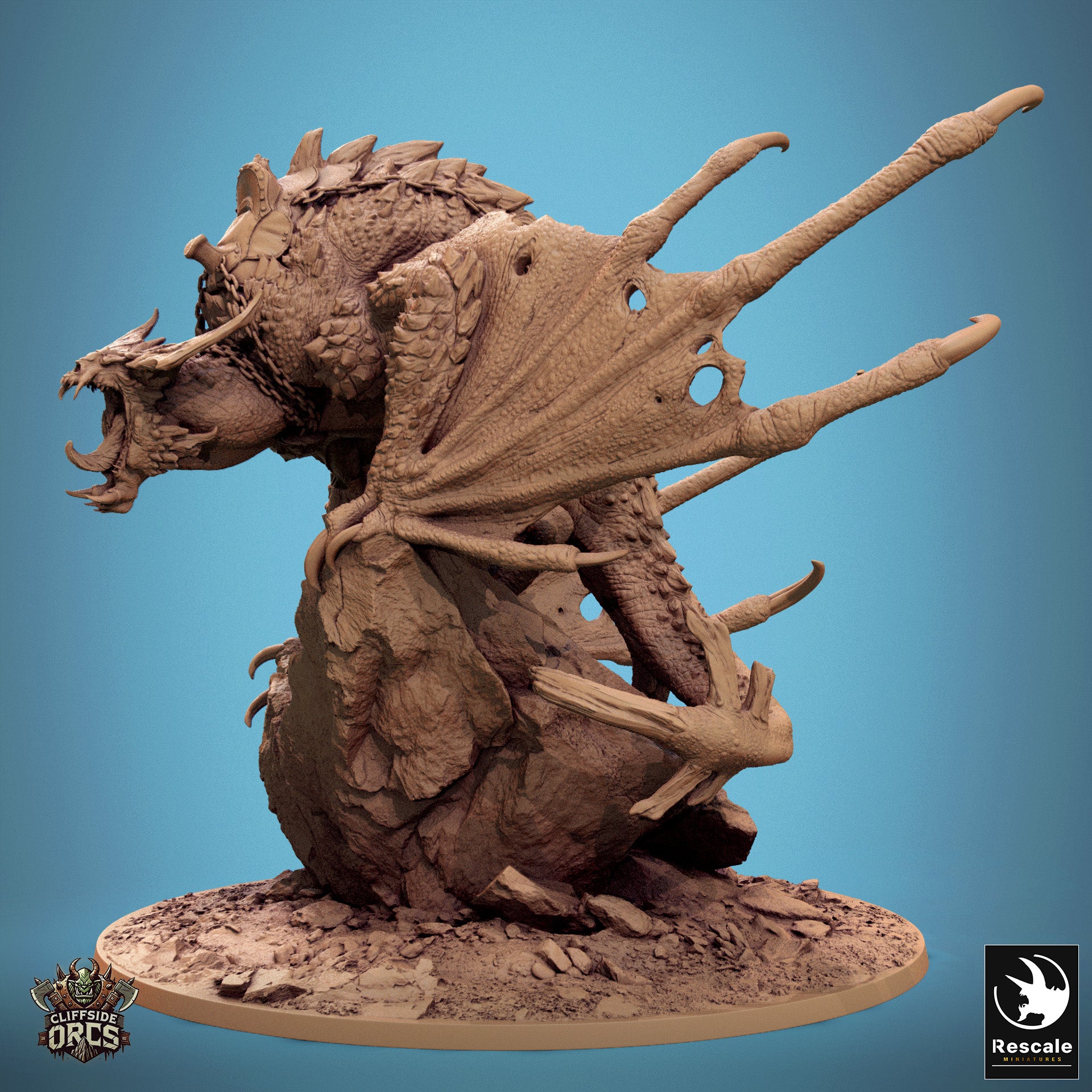 Orc Chief on Wyvern - Resin miniature for D&D, 32mm