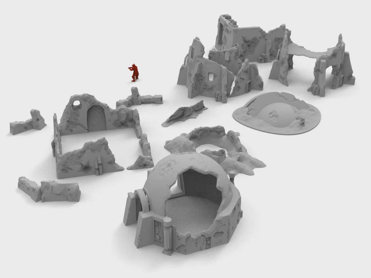 Asentamiento Tatooine destruido – Escenografía compatible con Star Wars: Legion y Shatterpoint