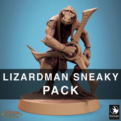 Pack Lizardman Sneaky Murkborn with Boomerang - Fantasía / El Señor de los Anillos / Dragones y Mazmorras / Pathfinder / DND / Miniatura
