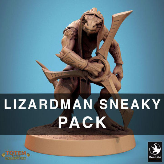 Pack Lizardman Sneaky Murkborn with Boomerang - Fantasía / El Señor de los Anillos / Dragones y Mazmorras / Pathfinder / DND / Miniatura