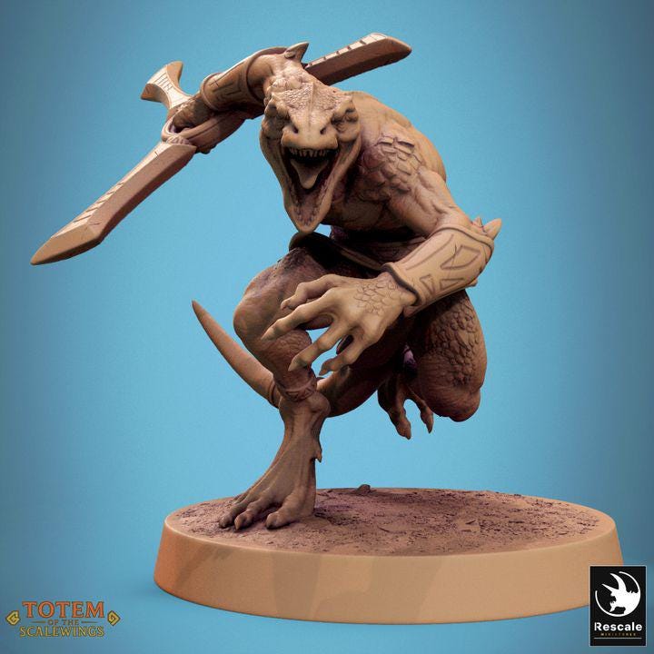 Pack Lizardman Sneaky Murkborn with Boomerang - Fantasía / El Señor de los Anillos / Dragones y Mazmorras / Pathfinder / DND / Miniatura