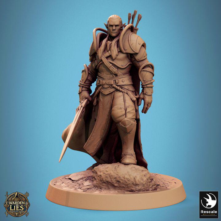 Moon Elf Sentinel with Swords – Resin miniatures pack, 32 mm