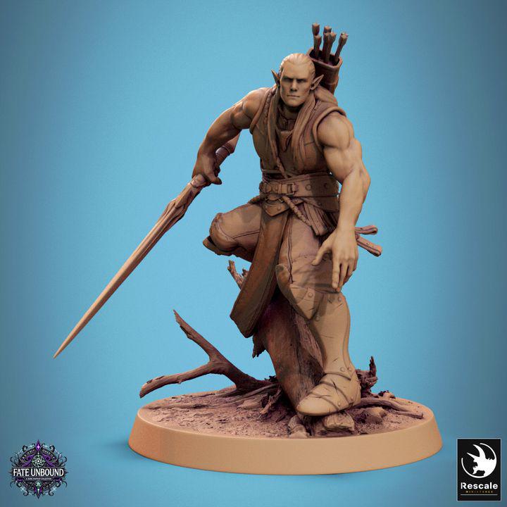 Moon Elf Sentinel with Swords – Resin miniatures pack, 32 mm