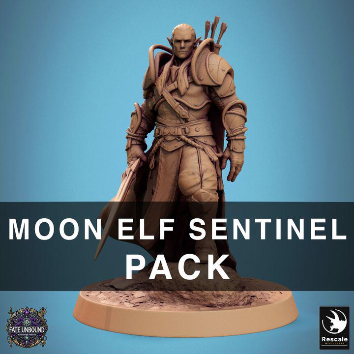 Moon Elf Sentinel with Swords – Resin miniatures pack, 32 mm