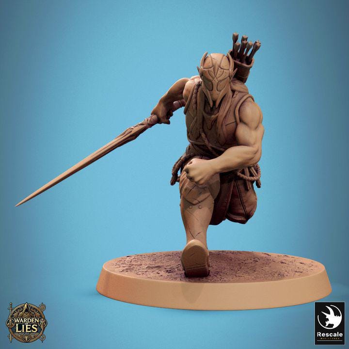 Moon Elf Sentinel with Swords – Resin miniatures pack, 32 mm
