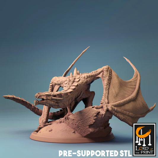 Dragón Magma Joven - Impreso en 3D / Fantasía / El Señor de los Anillos / Dragones y Mazmorras / Pathfinder / DND / Miniatura / Rol