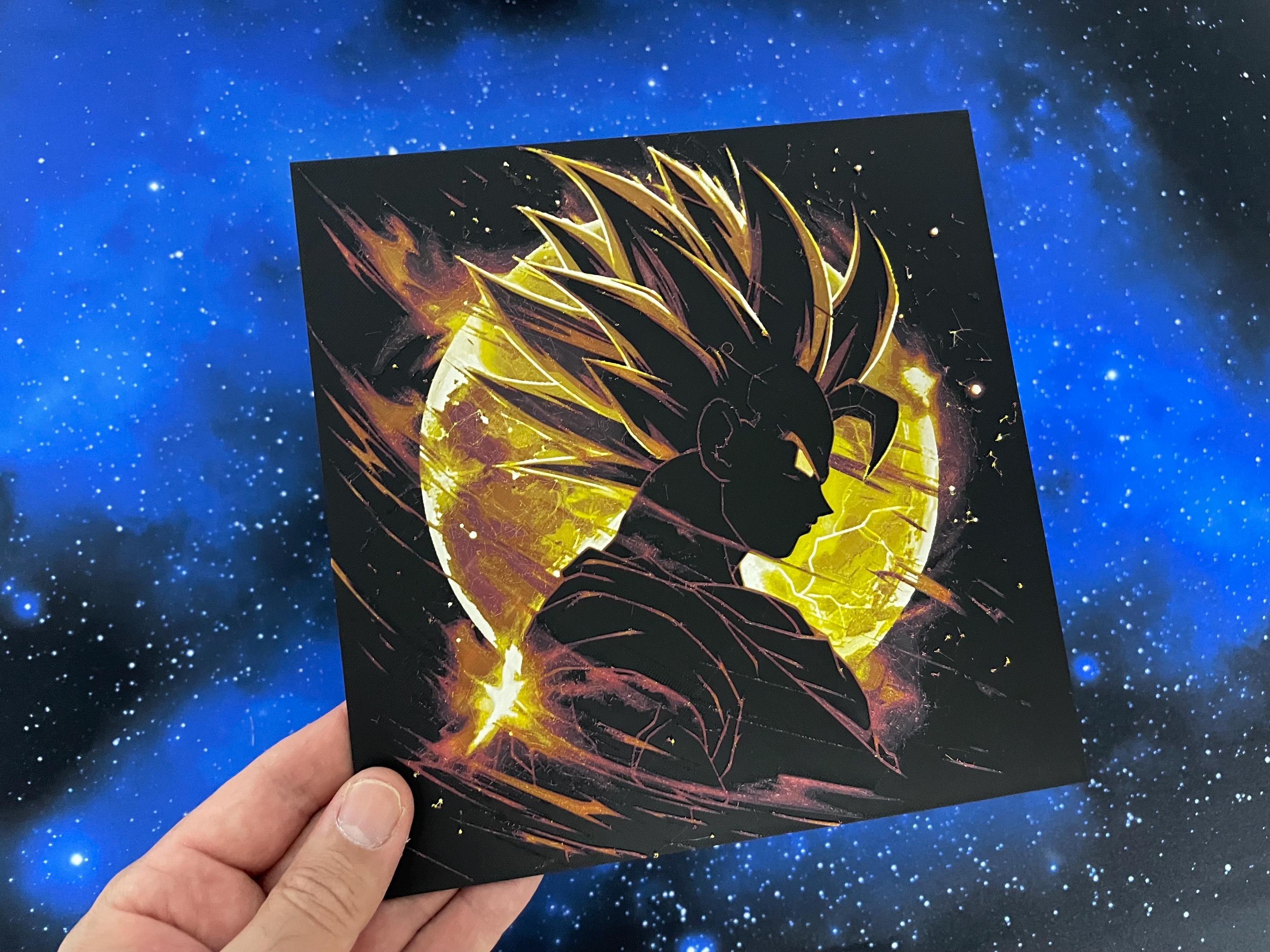 Placa decorativa Goku Super Saiyajin - Hueforge / 3D / cine / collage / decoración – Pieza decorativa impresa en 3D