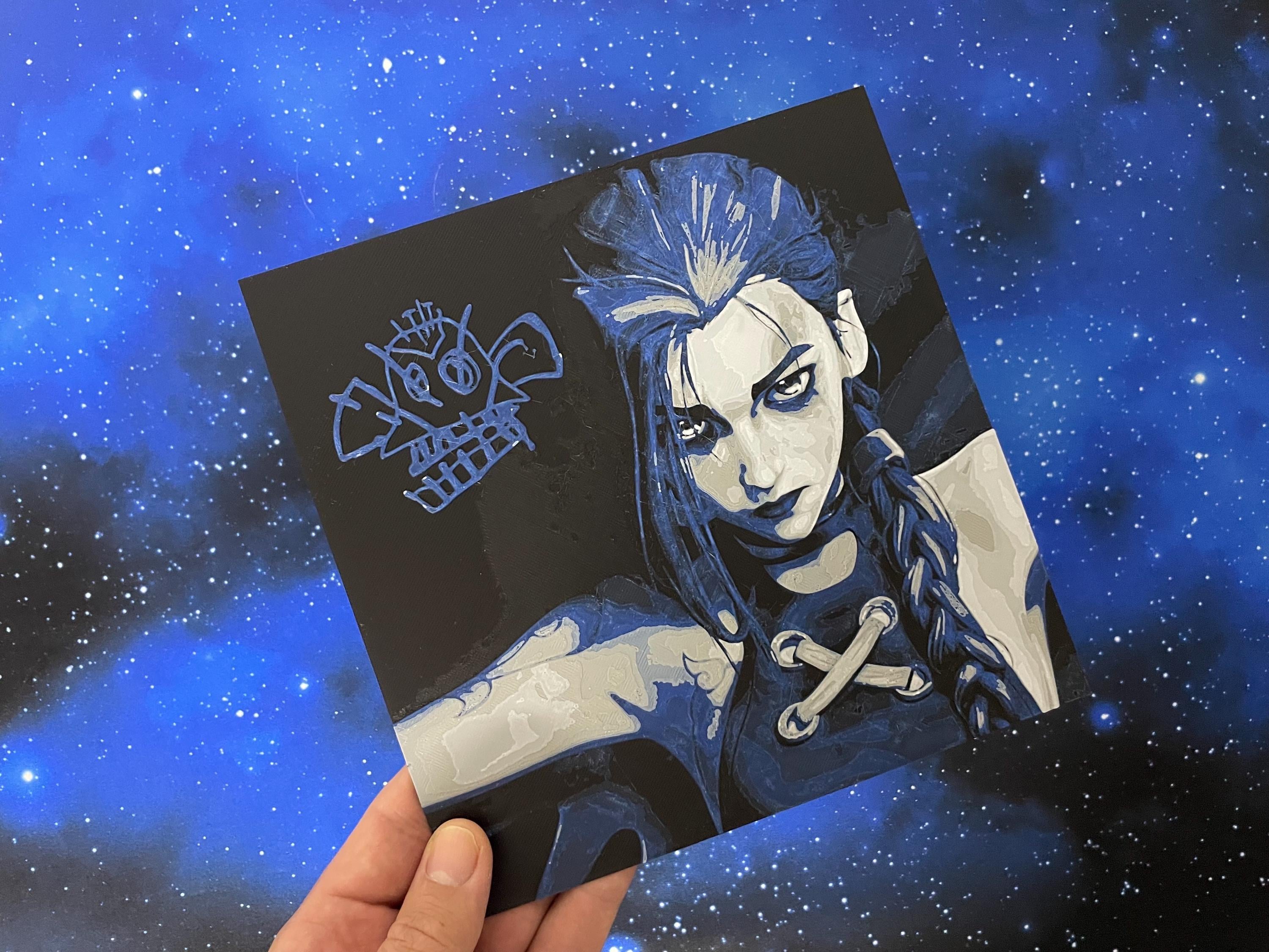 Placa decorativa Jinx (Arcane) - Hueforge / 3D / cine / collage / decoración – Pieza decorativa impresa en 3D