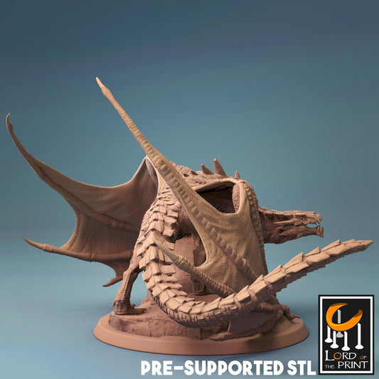 Dragón Magma Joven - Impreso en 3D / Fantasía / El Señor de los Anillos / Dragones y Mazmorras / Pathfinder / DND / Miniatura / Rol