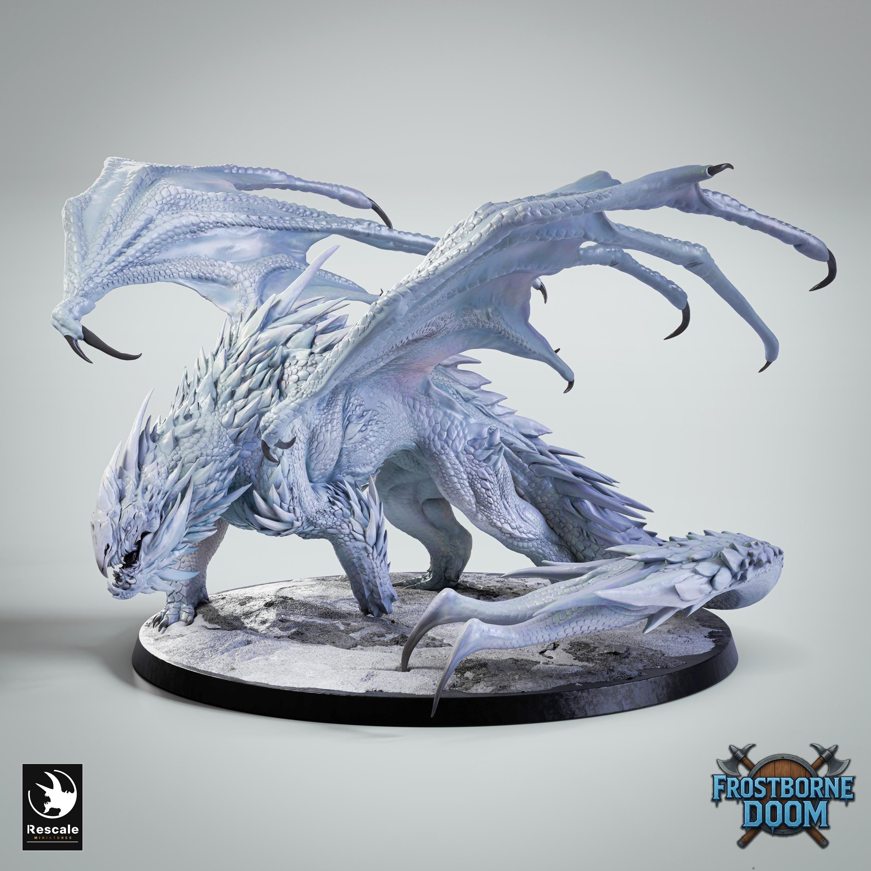Dragón Blanco Legendario – Miniatura de resina para D&D, 32 mm