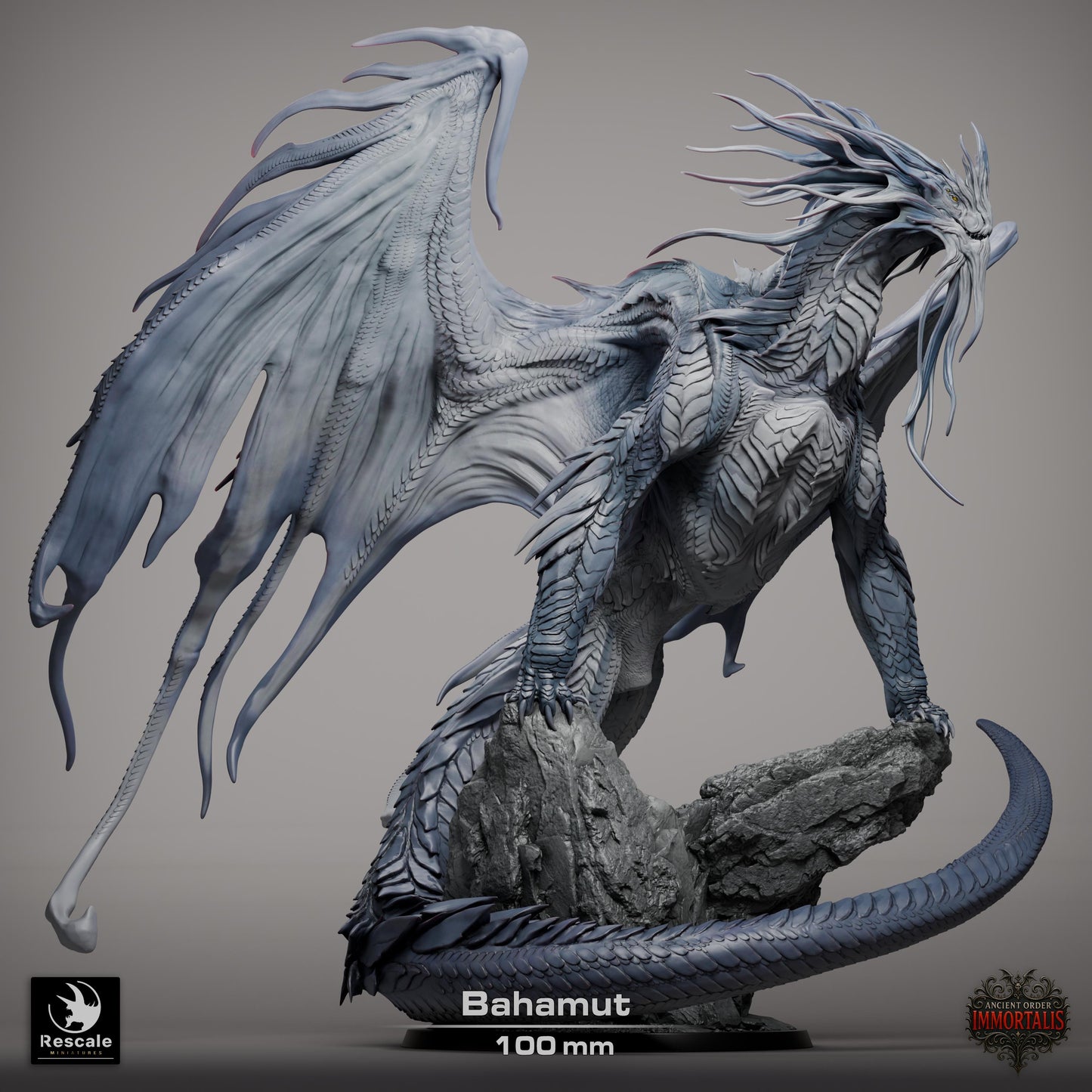 Dragon Bahamut Legendario - Impreso en 3D / Fantasía / El Señor de los Anillos / Dragones y Mazmorras / Pathfinder / DND / Miniatura